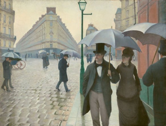 Gustave Caillebotte, Paris Street; Rainy Day (1877), Art Institute of Chicago, Charles H. and Mary F. S. Worcester Collection.