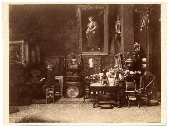 A photo of Carolu-Duran playing the organ in his art studio (1885). From the image gallery at the American Archives of Art. Keenum gets it right when she describes the studio as being "strewn with thick Persian rugs and hung with tapestries and pictures."