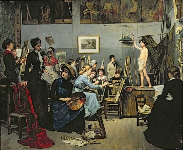 Marie Baskirtsheff, In The Studio (1881). A painting of the women of Académie Julian.