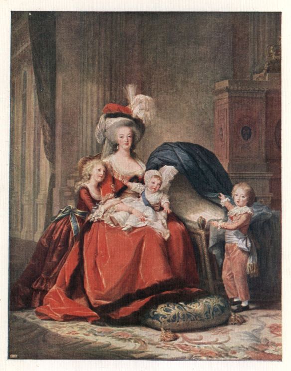 Marie Antoinette and Her Children by Elisabeth Vigée Le Brun (1787).  One of the last paintings Elisabeth would ever make of the royal family before the revolution tore them away from Versailles. The painting can still be seen in the Palace of Versailles.