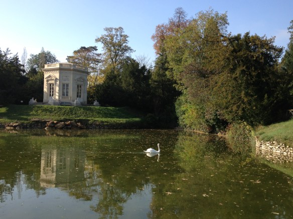 A view of the octagonal Belvédère from across the pond