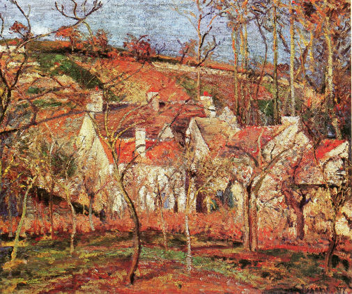 Pissaro, Red Roofs,Corner of a Village, Winter, Le Verger, Cotes St-Denis a Pontoise, oil on canvas (1877) Musé d'Orsay, Paris