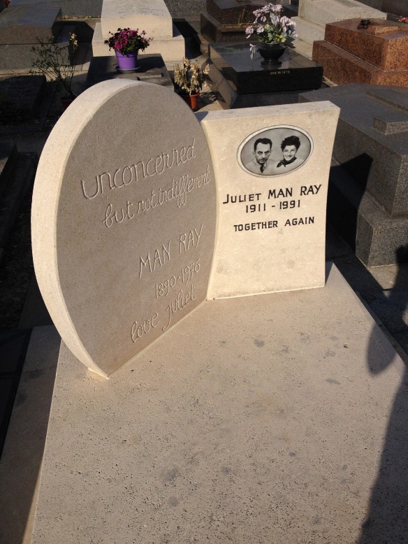 Man Ray's gravesite in the Montparnasse Cemetery. Maps are available at the entrance of the cemetery to help you find it. I might never have found it if I hadn't seen a photo online so I knew what to look for. It's right in the middle of Section 7.
