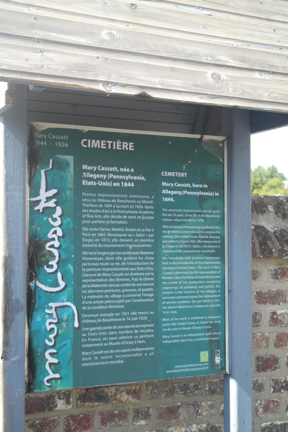 The sign honoring Mary Cassatt in French and English, donated by Les Amis de Mary Cassatt