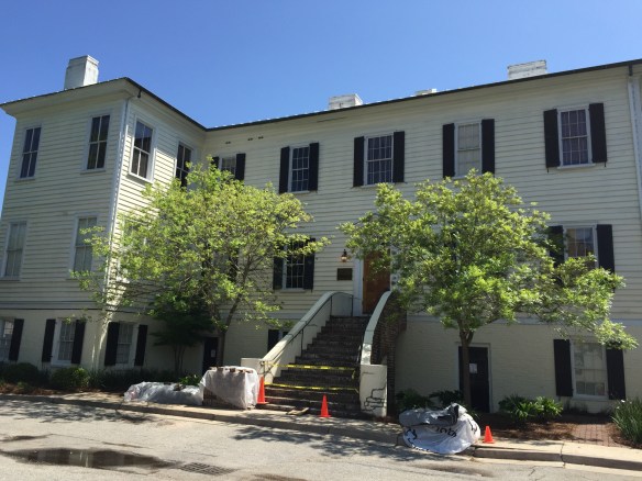 The back of the Grimké house at 321 East Bay St. This is now a parking lot for the law firm that owns the building, but it was once the site of the out buildings, including the outside kitchen and slave quarters.
